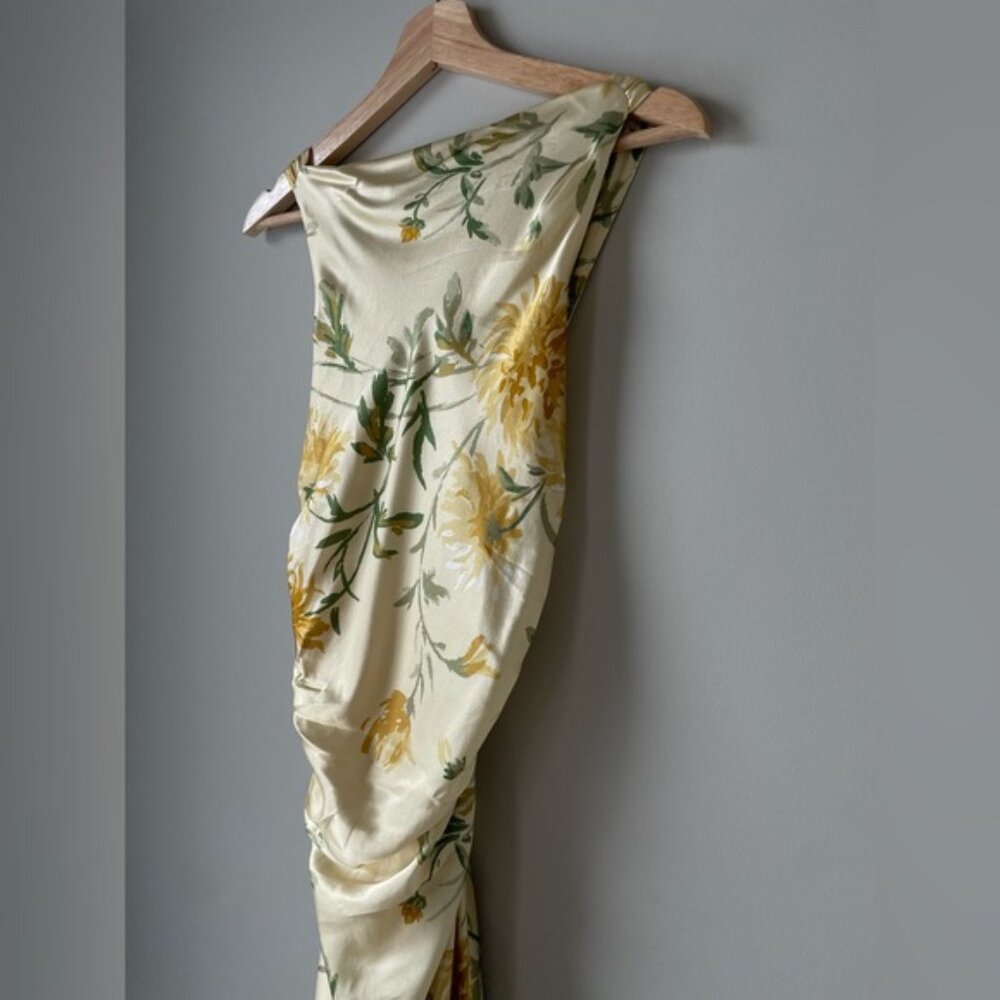 NEW Reformation Anaiis Long Backless Silk Dress Honeyglow Yellow Floral | US 6 - Picture 15 of 16
